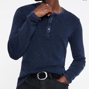 John Varvatos Shirts | Navy Waffle Henley Long Sleeve Shirt